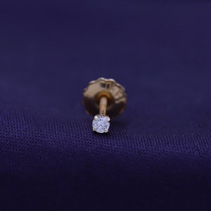 Brinco de diamante natural com mini parafuso, brincos de diamante com cartilagem em prata esterlina 925 ou ouro maciço 10k e 14k (0,02 ct)