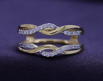 Moissanite Diamond Enhancer Guard Ring, Twisted Infinity, 14K Gold Over Sterling Silver & 10K Gold