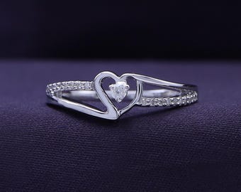 Moissanite Heart Promise Ring, Lab Diamond, Diamond 14k Gold Over Sterling Silver