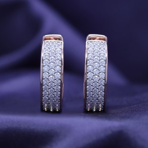 1.20 Carat Round Cut Lab Created Moissanite Diamond Triple Row Huggie Hoop Earrings In 10K Gold or 14K Gold and Sterling Silver