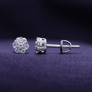 1/4 Carat Round Cut Lab Created Moissanite Flower Cluster Stud Earrings In 14K Gold Over Sterling Silver With Screw Back Jewelry For Womens