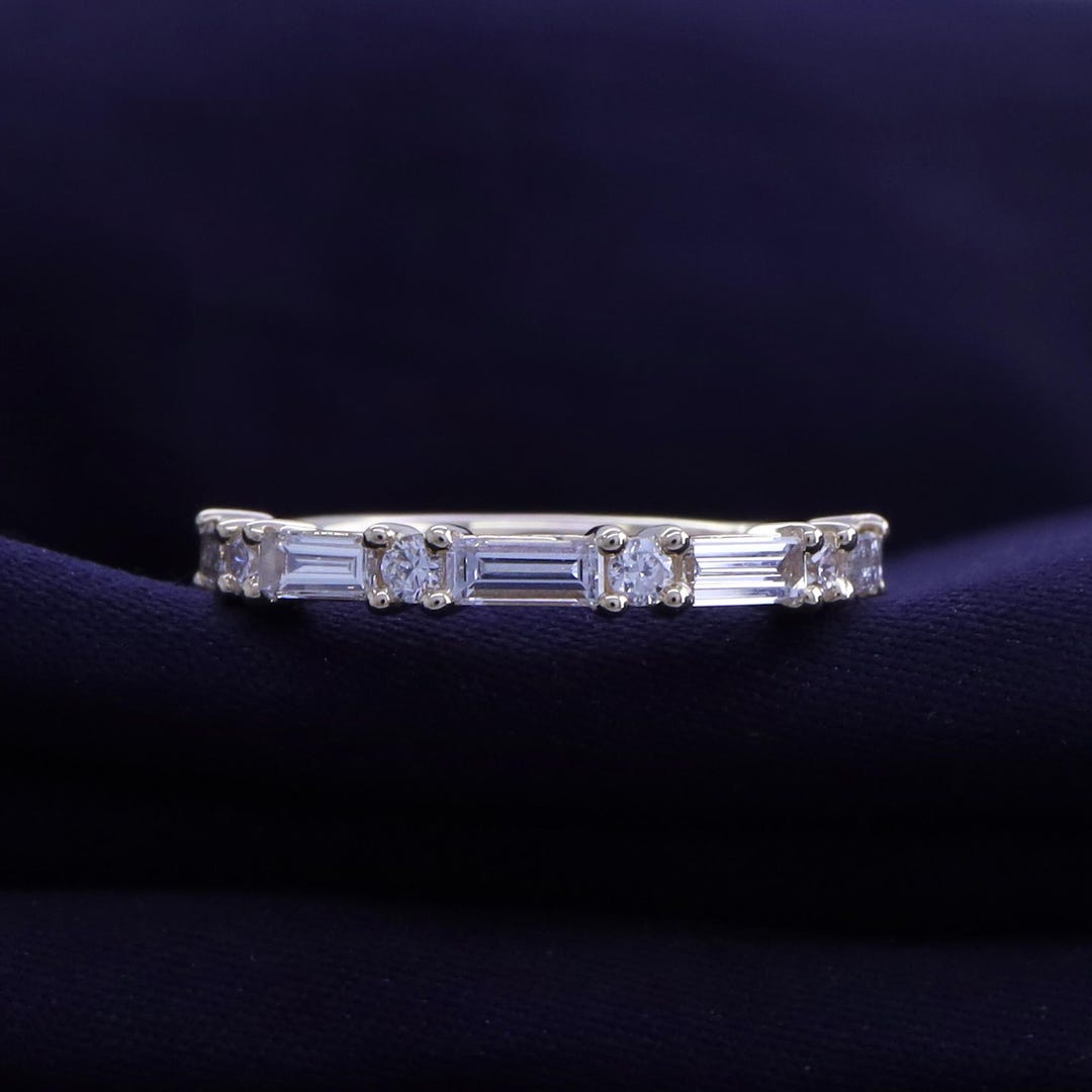 Lab Grown Diamond Moissanite Half Eternity Wedding Band, 10K/14K Gold ...