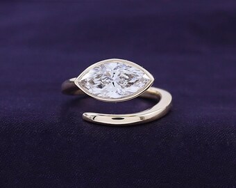1.5 Carat Marquise Cut Lab Grown Diamond Solitaire Adjustable Ring in 10K Or 14K Solid Gold And 925 Sterling Silver Jewelry For Women