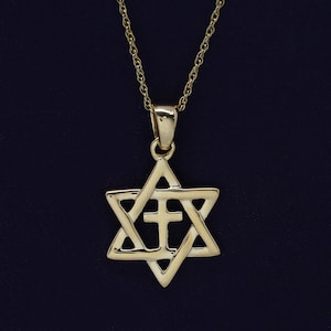 Star of David with Cross Pendant Necklace Jewelry for Women in 10K or 14K Solid Gold and 14k Gold Plated Sterling Silver