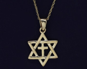 Davidstern mit Kreuz Anhänger Halskette Schmuck für Frauen in 10K oder 14K Gold und 14k Gold Plated Sterling Silber