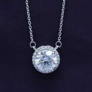 2 1/4 Carat Center 8MM Lab Created Moissanite Diamond Halo Pendant Necklace In 10K Gold Or 14K Gold And 14K Gold Plated Sterling Silver
