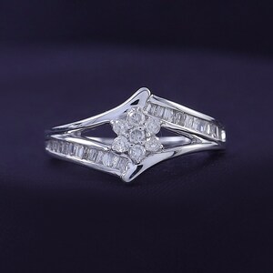 0.25ct Round & Baguette Cut White Natural Diamond Engagement Ring In 10k Or 14k Solid Gold And Sterling Silver