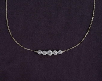 Moissanite 5-Stone Necklace, 10K or 14K Gold and Sterling Silver Choker, 18" Cable Chain