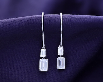Emerald Cut Moissanite Drop Earrings, 14k Gold Over Sterling Silver & 10K/14K Gold
