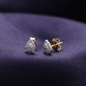 Round Lab Created Moissanite Diamond Accent Pear Halo Studs Earrings with Push Back in 10K Solid Gold or 14K Solid Gold and Sterling Silver
