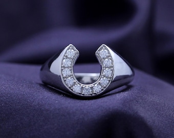 1/3 Carat Round Cut Lab Created Moissanite Diamond Horseshoe Statement Ring In 925 Sterling Silver Jewelry For Men, VVS1 Clarity, 0.33 Cttw