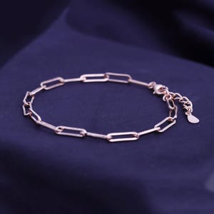 Paper Clip Chain Bracelet In 14K Gold Plated 925 Sterling Silver Jewelry For Women Link Chain Bracelet Gift For Her 7&quot; Length +1&quot; Adjustable
