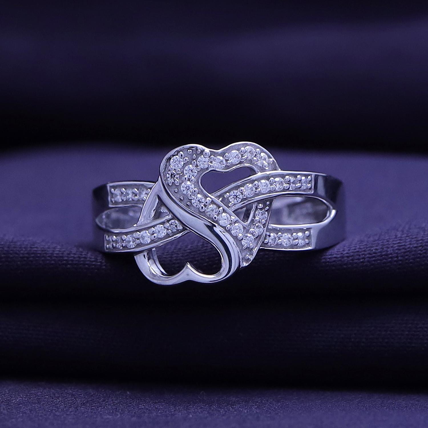 Round White Cubic Zirconia Double Heart Infinity Knot Promise Ring in 14k Gold Over Sterling Silver Jewelry For Women