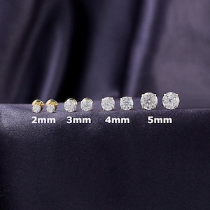 Round Cut Lab Created Moissanite Solitaire Stud Earrings in 10K or 14K Solid Gold and Sterling Silver