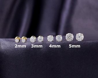 Moissanite Stud Earrings: Round Cut, 10K/14K Gold or Sterling Silver