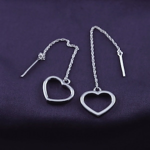 Open Heart Threader Drop Earrings in 10K or 14K Gold and 14K Gold Plated 925 Sterling Silver