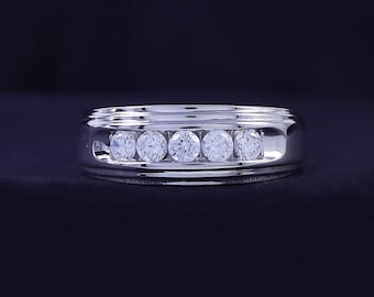Moissanite Wedding Band, Anniversary Ring 10K or 14K Solid Gold and Sterling Silver (0.50 Cttw)