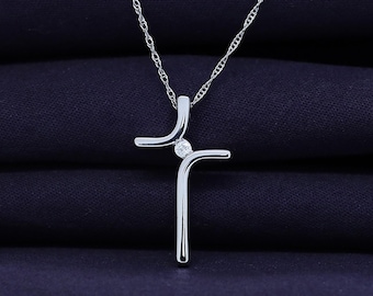 0.02 Karat Rundschliff Weiß Natürliche Diamant Kreuz Anhänger Halskette in 10K Oder 14K Massivgold und 925 Sterling Silber
