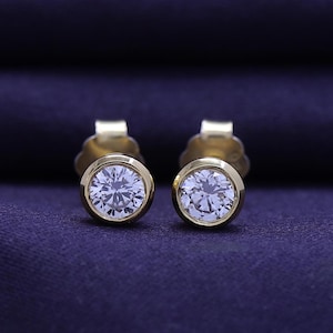 Bezel Set Solitaire Stud Earrings 0.50 Cttw Round Cut Lab Grown Diamond Earrings In 14k Gold Over Sterling Silver