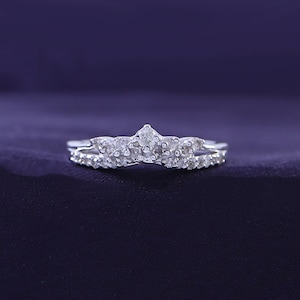 2/9 Carat Lab Created Moissanite Diamond Crown Contour Curved Band Ring in 10K Gold or 14K Gold and 14K Gold Plated Sterling Silver