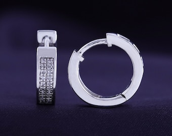 Moissanite Diamond Huggie Hoop Earrings, 10K/14K Solid Gold or 925 Sterling Silver