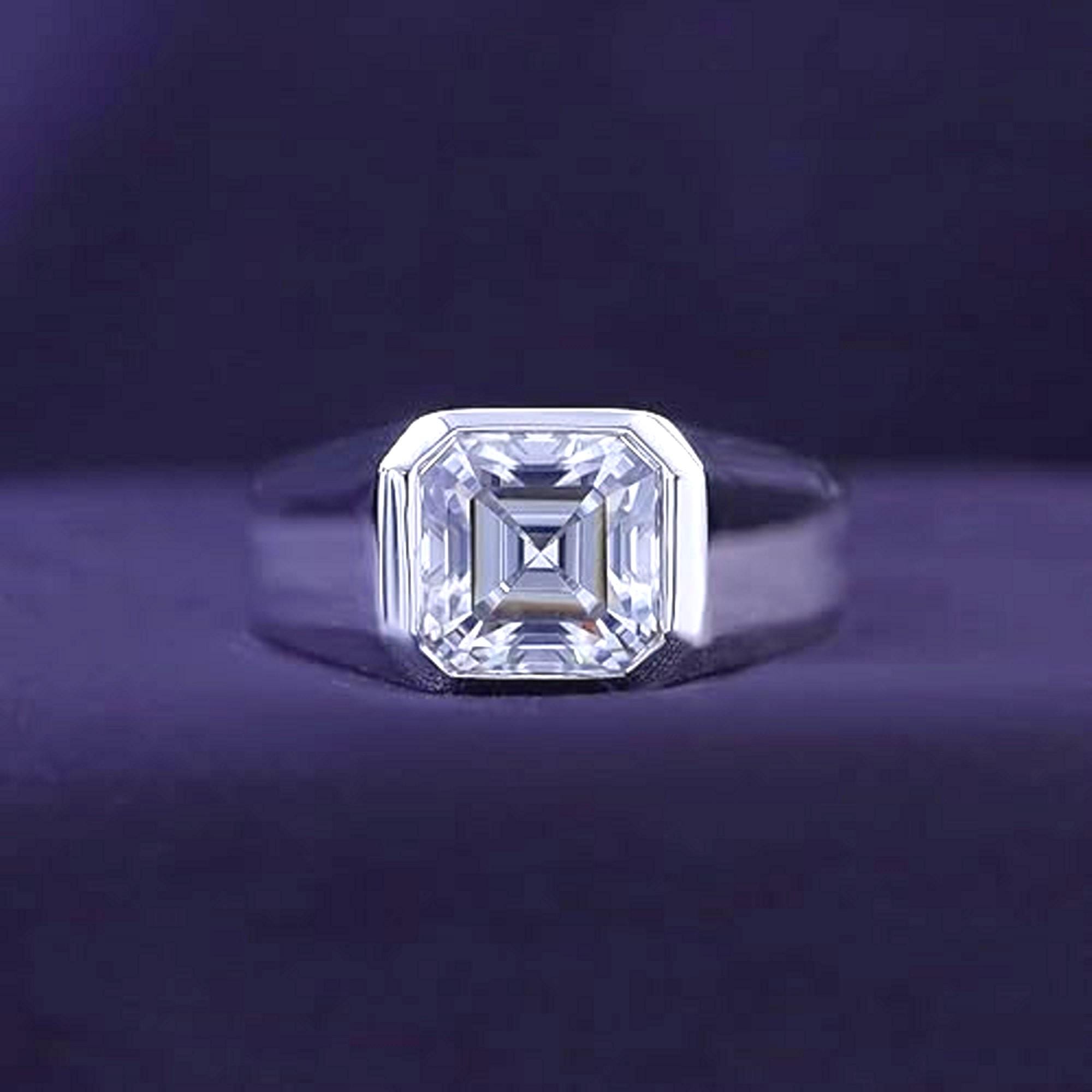 Solitaire Ring 1.75 Cttw Asscher Cut Moissanite Diamond Bezel-Set Signet Engagement Ring 14K Gold Over Sterling For Men (G-H Color)