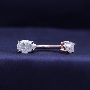 2 Carat Pear Cut Lab Created Moissanite Diamond Belly Button Ring Body Piercing Jewelry in 10K Gold or 14K Gold and Sterling Silver