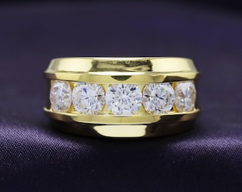 Moissanite Five Stone Men's Wedding Band, Sterling Silver