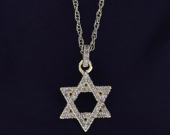 1/6 Karat Naturdiamant Davidstern Anhänger Halskette in 10K Gold oder 14K Gold und Sterling Silber (Reinheit I2-I3, Farbe I-J, 0,18 Cttw)