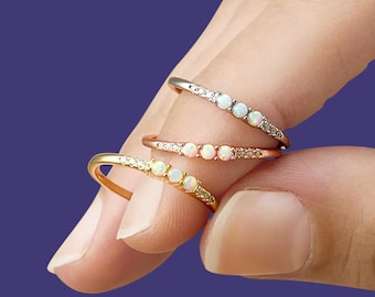 Opal & Cubic Zirconia Ring, 14K Gold Over Sterling Silver Band