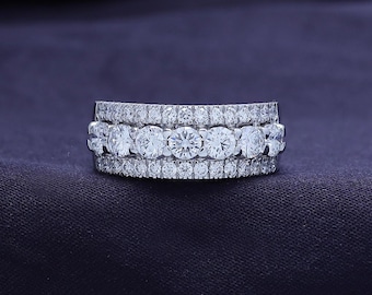 3/2 Carat Round Cut Half Eternity Lab Grown Diamond Wedding Band Ring For Women In 10K Or 14K Solid Gold And 925 Sterling Silver