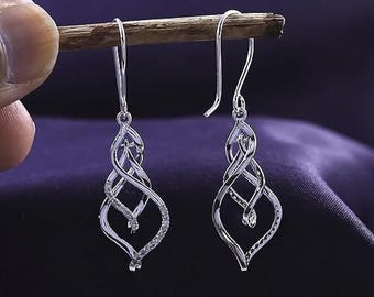 Diamond Dangle Earrings, Sterling Silver and 10K or 14K Gold Triple Flame Drop, 0.20 Cttw