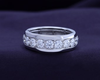 4 1/2 Carat Round Lab Created Moissanite Diamond Men&#39;s Full Eternity Wedding Band In 10K Or 14K Solid Gold and 14K Gold Over Sterling Silver