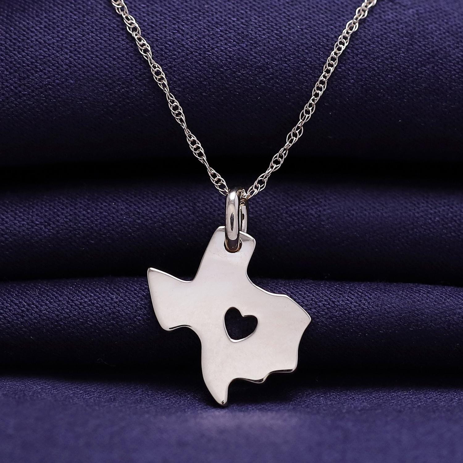 US Bundesstaat Texas Zeichen Herz Cut Out Charm Anhänger Halskette in 10K / 14K Gold und 925 Sterling Schmuck mit 18 "Seil Kette für Frauen