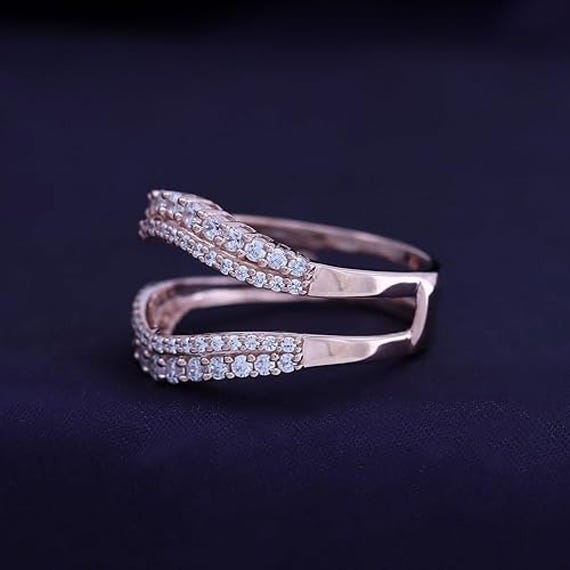 AFFY Round Cut White Cubic Zirconia Double Row Prong Set Contour Solitaire Enhancer Engagement Ring In 14k Gold Over Sterling Silver (2.06 Cttw