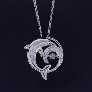 0.10 cttw Natural White Diamond Fish Pendant Necklace For Women In 10K Or 14K Solid Gold Or 925 Sterling Silver With  18&quot; Long Chain