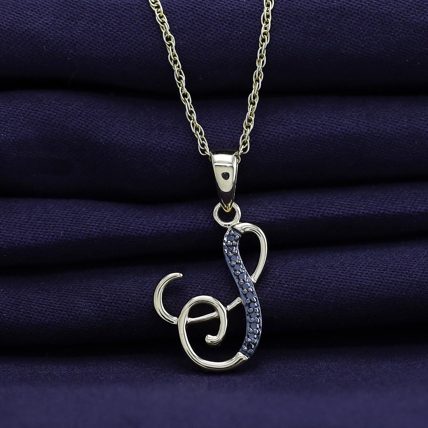 Blue Diamond Initial S Pendant Necklace, 14k Gold Over Sterling 