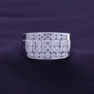1.00 Carat Round Cut Lab Created Moissanite Diamond Cluster Men&#39;s Wedding Band Ring In 925 Sterling Silver Or 10K Or 14K Solid Gold