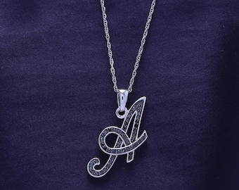 Black Diamond Initial Pendant Necklace, 14K Gold Over Sterling Silver