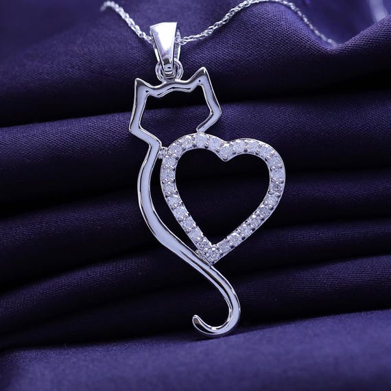 1/2 Carat Round Cut White Natural Diamond Cat Silhouette With