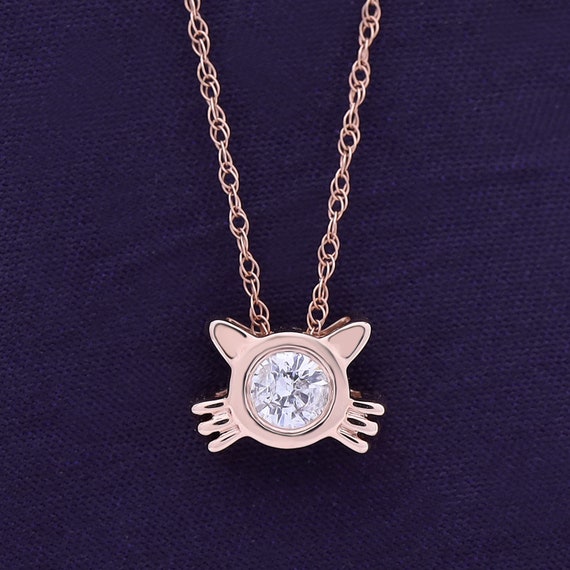 CATネックレス　小 Diamond Cat Pendant Necklace, 0.25 Carat, 10K/14K Solid Gold or