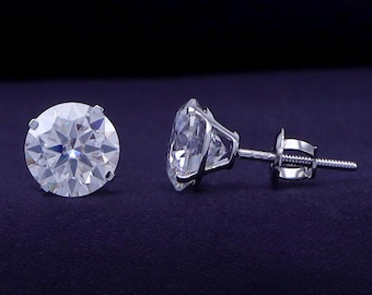 14K Solid Gold Moissanite Stud Earrings, Round Cut (0.20-7.00 Cttw)