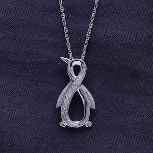 Diamond Penguin Infinity Pendant Necklace, Sterling Silver or Gold