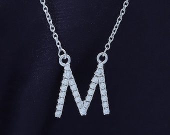 Moissanite Initial "M" Pendant Necklace, Sterling Silver & Solid Gold