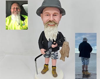 Cabezón de pescador personalizado, cabezón de experto en pesca, esculturas de pescador, recuerdo/premio exclusivo de pescador personalizado, regalos de pescador