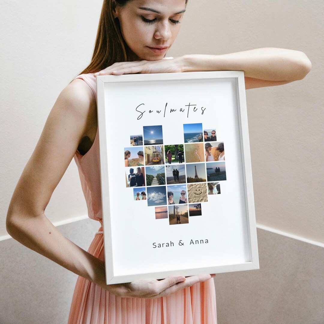 Personalized Heart Photo Collage Canva Template – Gift for Best Friend ...