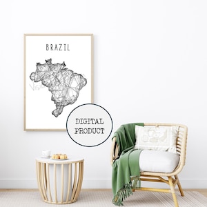 Map Brazil Print, Map, Poster, South America, Brasilia, Wall, Decoration, Printable Map