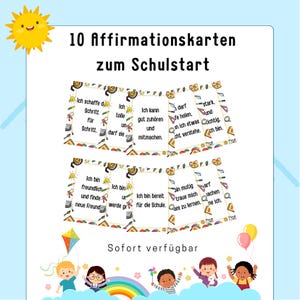 10 carte di affermazione per l'inizio della scuola – Rafforzare l'autostima per i bambini della prima elementare – PDF e JPG – Scuola digitale – Affermazioni per bambini