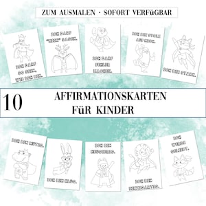10 Affirmationskarten für Kinder zum Ausmalen – PDF zum Ausdrucken – Selbstvertrauen stärken – Achtsamkeit für Kinder – Digitales Set
