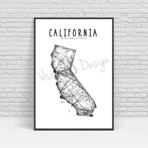 Map of the State of California / USA, Classic, classic poster made of matte paper, USA, California, wall, decoration